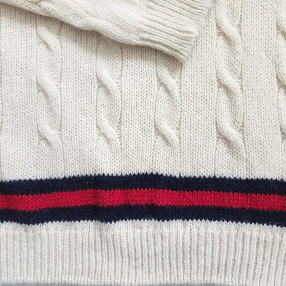 Brandy Melville Wool Blend Cable Knit Sweater-V Neck-Stripe Trim-Varsity-Prep-OS - Picture 5 of 12
